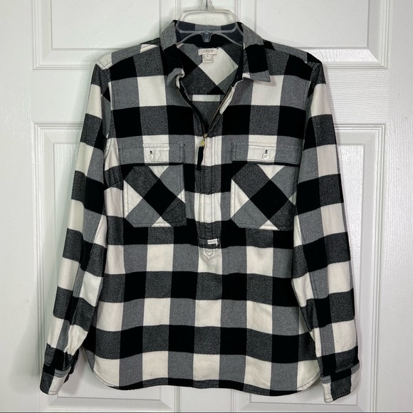J. Crew Buffalo Plaid Flannel 1/2 Zip Shirt Jacket Black & Ivory Size M - Picture 4 of 12